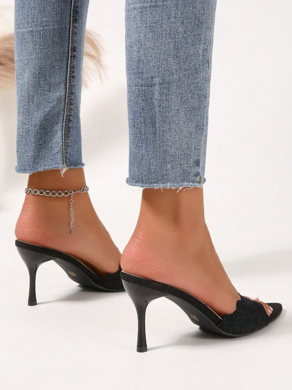 Black Sexy Women's Open Toe Mesh Stiletto High Heel Sandal - Picture 3 of 7